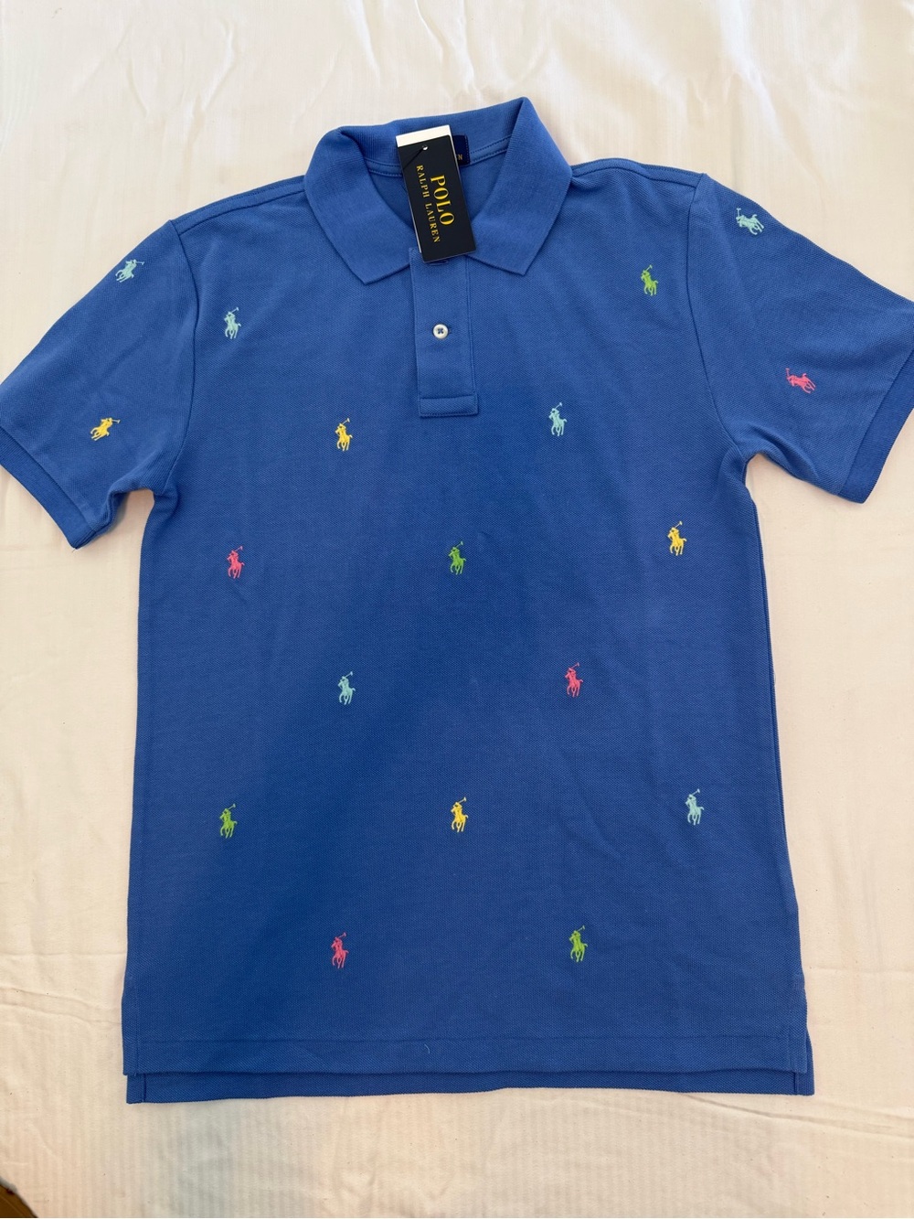 New boys Polo Ralph Lauren Sz L 14-16 Royal Blue Polo with Multicolor Pony